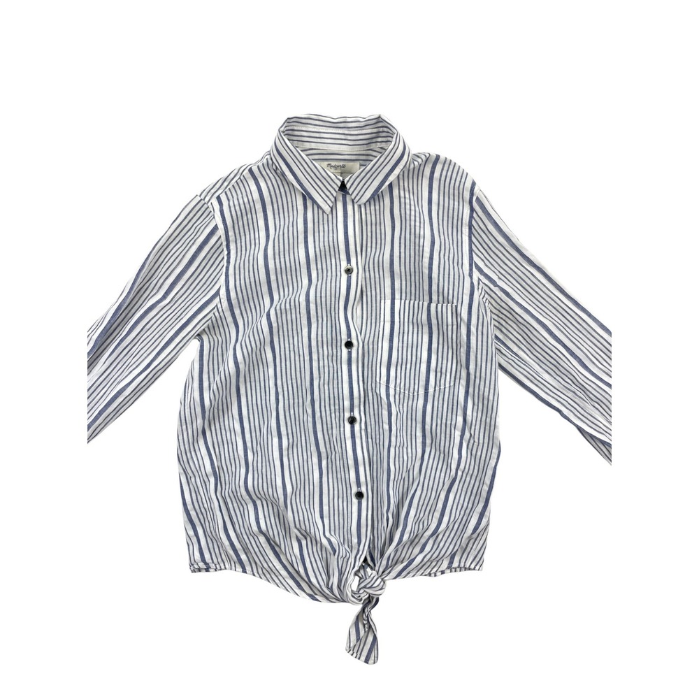 Madewell Women's XXS Striped Tie Front Button Down‎ Long Sleeve Top